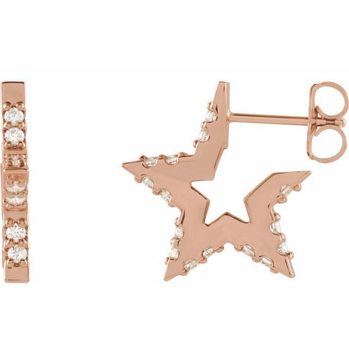 14 Karat Rose Gold 0.40 Carat Diamond Star Hoop Earrings