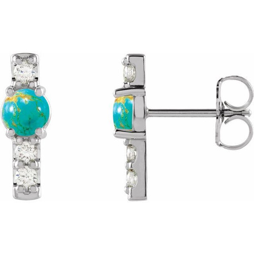 Sterling Silver Turquoise and 0.20 Carat Diamond Bar Earrings