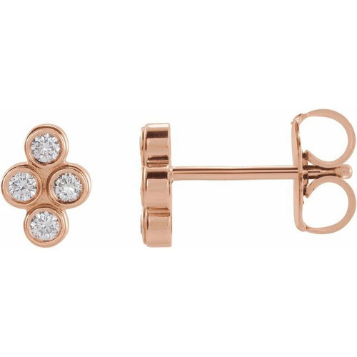 14 Karat Rose Gold 0.50 Carat Diamond Bezel Set Cluster Earrings