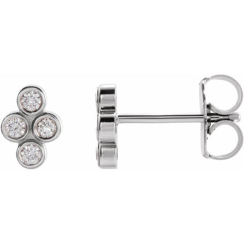 14 Karat White Gold 0.50 Carat Diamond Bezel Set Cluster Earrings