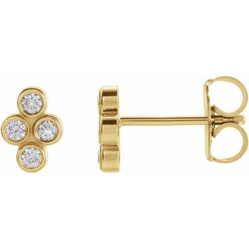 14 Karat Yellow Gold 0.75 Carat Diamond Bezel Set Cluster Earrings