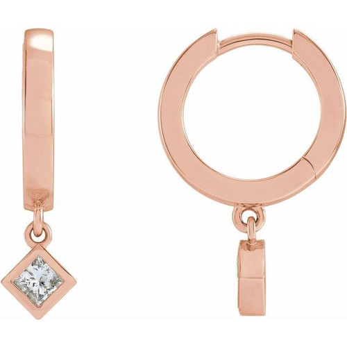 White Diamonds set in 14 Karat Rose Gold 0.33 Carat Diamond Hinged Hoop Earrings