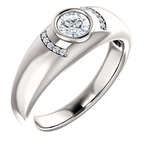 14 Karat White Gold 0.50 Carat Diamond Mens Bezel Ring