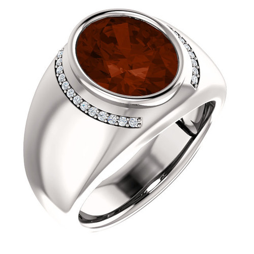 14 Karat White Gold Mozambique Garnet and 0.12 Carat Diamond Ring