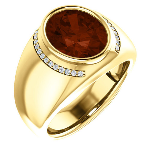 Buy 14 Karat Yellow Gold Mozambique Garnet and 0.12 Carat Diamond Ring