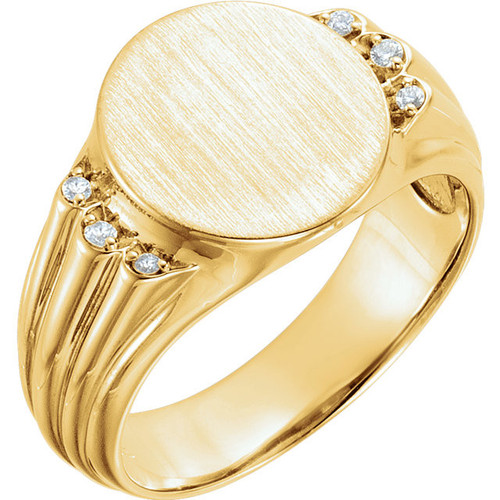 14 Karat Yellow Gold .07 Carat Diamond Mens Oval Signet Ring