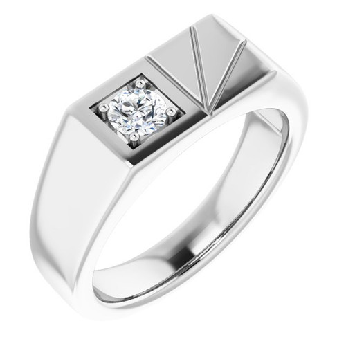 Genuine Diamond set in 14 Karat White Gold 0.33 Carat Diamond Mens Ring