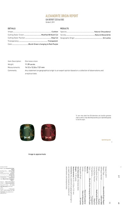 GIA Certified Alexandrite - Bluish Green to Reddish Purple Color Change - 11.39 carat - 14.1 x 12.3mm - AfricaGems