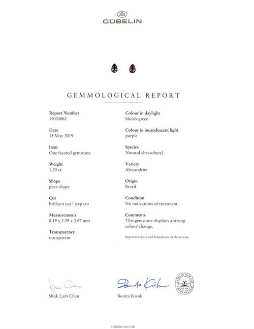 Pair of Rare Alexandrites - Pear Shape - Gubelin Cert - 2.43 carats - 8.2 x 5.6 x 3.7mm