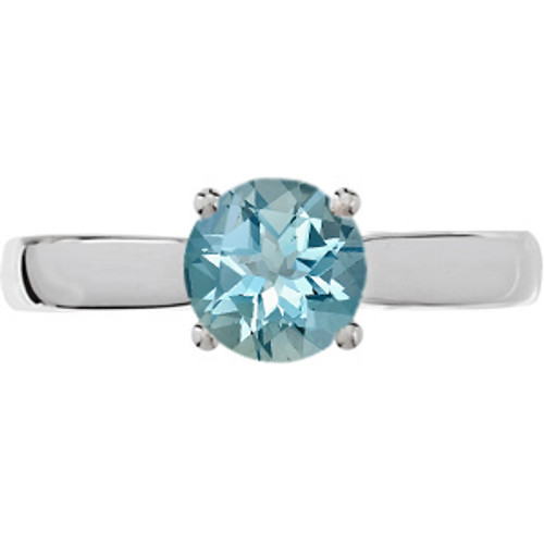 Round Solitaire set with GEM Blue 1.00 Carat 6.5mm Round Aquamarine Engagement Ring