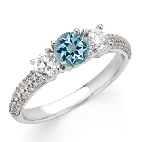 1.0 Carat 6mm Aquamarine Gemstone Engagement Ring With Diamond Accents
