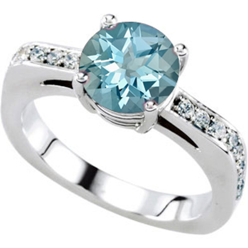 Solitaire Engagement Ring With 1.25 carat 7mm Deep Blue Aquamarine Round Centergem
