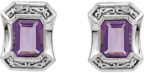 Bezel Earring Mounting With Scroll Detailing for Emerald Gemstone Size 8 x 6mm