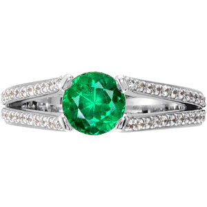 Unique Split Shank 4-Prong set with  1.00 Carat 6mm Emerald Gemstone Engagement Ring