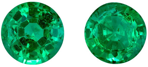 Matching Pair of Loose Green Emerald Gemstones - Round Cut - 0.93 carats - 5mm - Rich Green