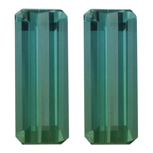 Well Matched Bi Color Tourmaline Gem Pair - Emerald Cut - Green-Blue Color - 2.21 carats - 10 x 4mm