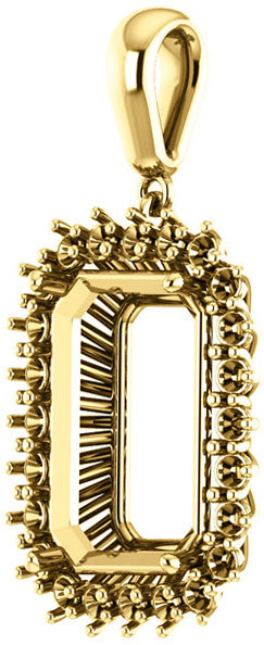 Halo Styled Pendant Mounting for Emerald Gemstone Size 7 x 5mm to 16 x 12mm