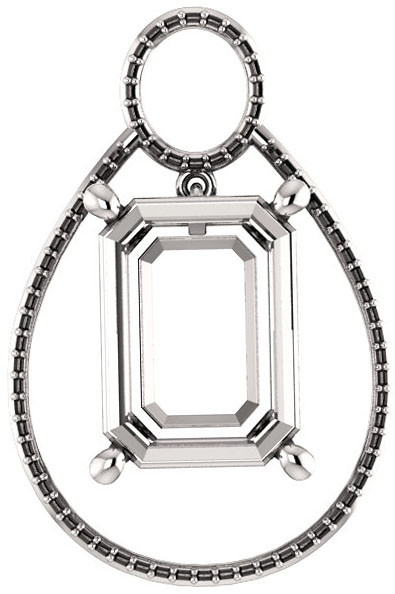 Articulated Dangle Accented Soiltaire Pendant Mounting for Emerald Gemstone Size 5 x 3mm to 16 x 12mm