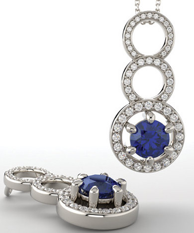 Triple Open Framed Accented Pendant Mounting for Round Gemstone Size 4.10mm to 15mm