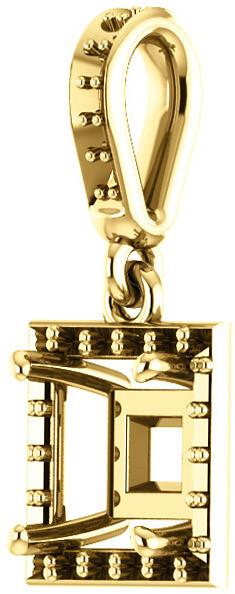 Dangle Halo Accented Pendant Mounting for Square Gemstone Size 4mm to 10mm