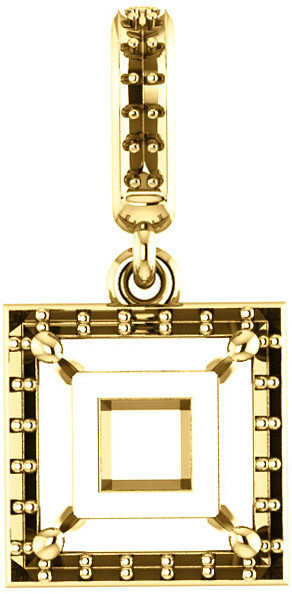 Dangle Halo Accented Pendant Mounting for Square Gemstone Size 4mm to 10mm