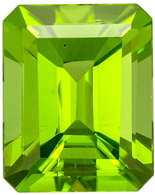 3.47 carats Peridot Loose Gemstone in Emerald Cut, Vivid Lime Green, 9.9 x 7.9 mm