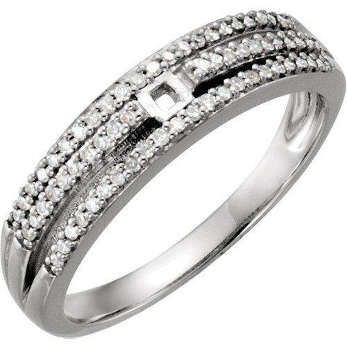 Glamorous Triple Band MicroMelee Preset Shank for Peg Jewelry Finding in 14kt White Gold With 1/5ctw Diamond Accents