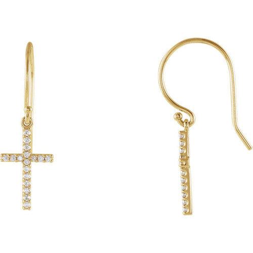 14 Karat Yellow Gold 0.17 Carat Diamond Cross Earrings