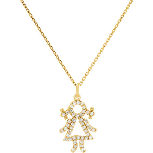 Genuine  14 Karat Yellow Gold 0.20 Carat Diamond Girl 16 inch Necklace