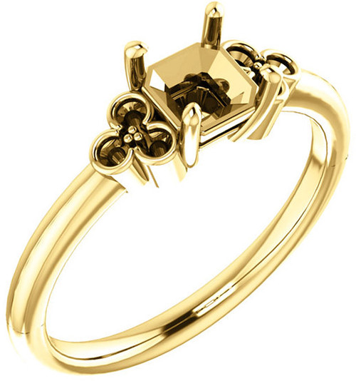 Triple Side Accent Ring Mounting For Asscher Gemstone Size 5mm to 7mm