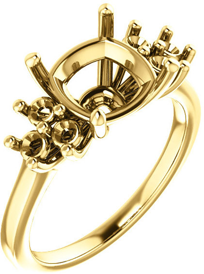 Ring Mounting for Cushion Gemstone Size 5mm to 10mm  Triple Side Accents