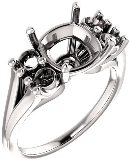 Cushion Ring Mounting With 4 Side Accents  Gemstone Size 5mm to 10mm