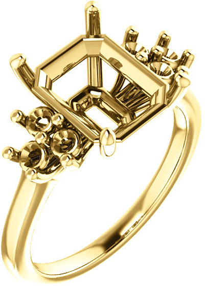 Ring Mounting for Emerald Gemstone Size 6 x 4mm to 12 x 10mm  Triple Side Accents