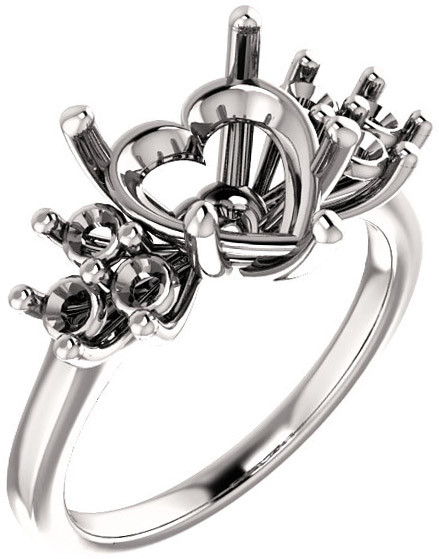 Ring Mounting for Heart Gemstone Size 5mm to 10mm  Triple Side Accents