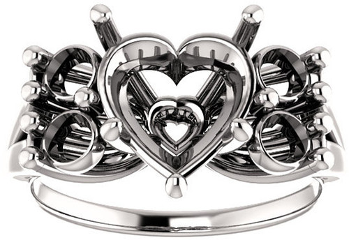 Heart Ring Mounting With 4 Side Accents  Gemstone Size 5mm to 10mm