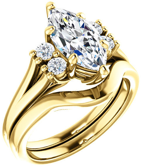 Marquise Ring Mounting With 4 Side Accents  Gemstone Size 8 x 4mm to 12 x 6mm