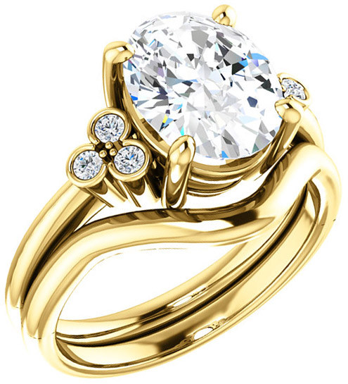 Triple Side Accent Ring Mounting For Oval Gemstone Size 6 x 4mm to 11 x 9mm