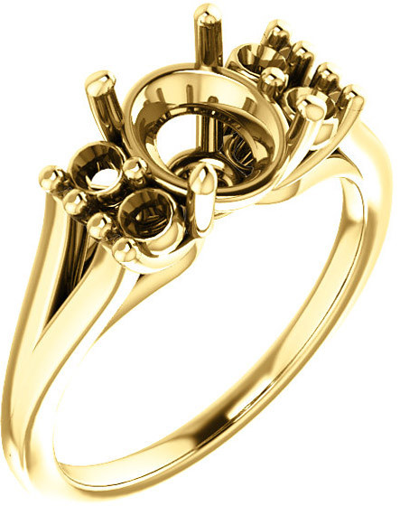 Oval Ring Mounting With 4 Side Accents  Gemstone Size 6 x 4mm to 12 x 10mm