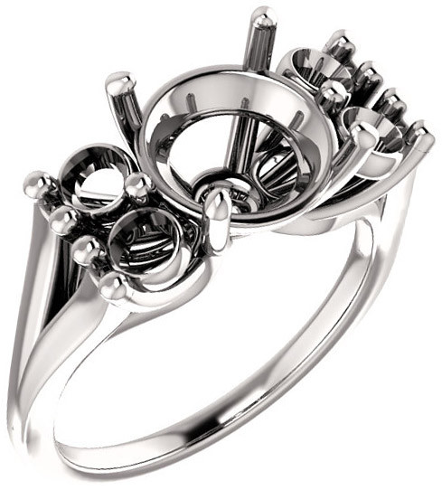Round Ring Mounting With 4 Side Accents  Gemstone Size 4.10mm to 12mm