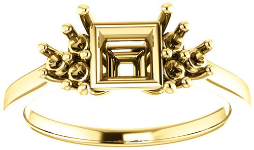 Ring Mounting for Square Gemstone Size 4mm to 10mm  Triple Side Accents