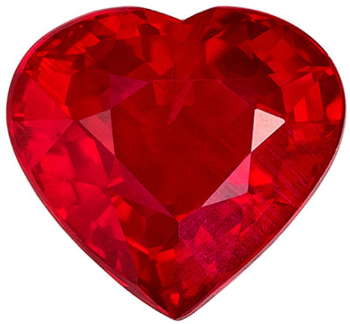 Fiery Ruby Genuine Loose Gemstone in Heart Cut, 1.19 carats, Rich Pure Red, 6.2 x 5.8 mm