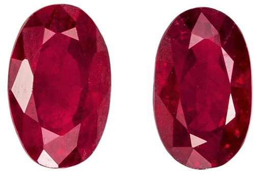 Matched Pair Great Buy in 0.76 carat Ruby Loose Gemstone in Oval Cut, Medium Red, 5 x 3 mm