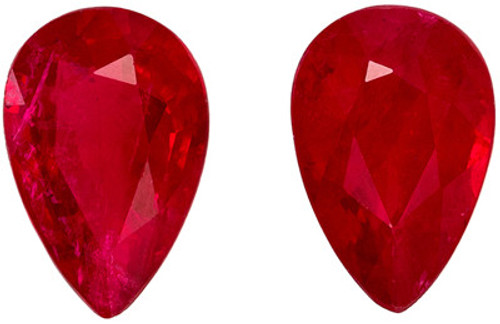 Matching Gemstone Pair - Ruby - Pear Cut - Vivid Rich Red - 0.95 carats - 6 x 4mm