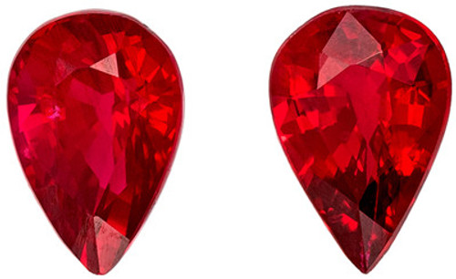 Matching Ruby Gemstone Pair - Pear Cut - Medium Open Red - 1.04 carats - 5.9 x 4mm