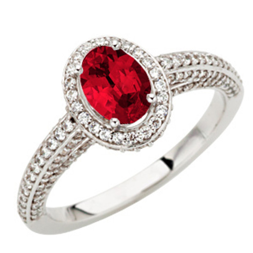 GEM Quality Oval Cut 1.00 Carat 7x5mm Ruby Mounted in Quality Pave Diamond Ring for SALE