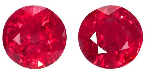 Unset Fiery Ruby Gemstones, Round Cut, 2.2 carats, 5.9 mm Matching Pair, AfricaGems Cert