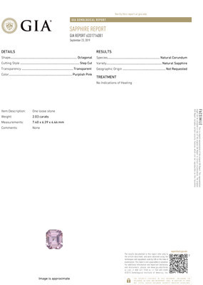 GIA Certified Pink Sapphire - Baby Pink, No Heat - Genuine Gemstone - Emerald Cut - 2.03 carats - 7.4 x 6.39 x 4.44mm