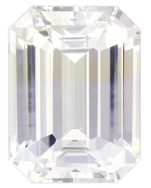 Fine Loose 9 x 6.7 mm Sapphire Genuine Gemstone in Emerald Cut, Colorless White, 3.55 carats