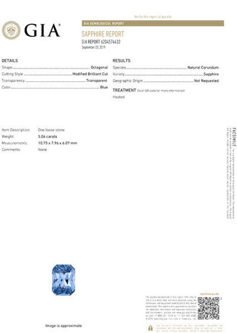 Genuine Gemstone - Blue Sapphire - Radiant - 5.06 carats - 10.7 x 7.9mm