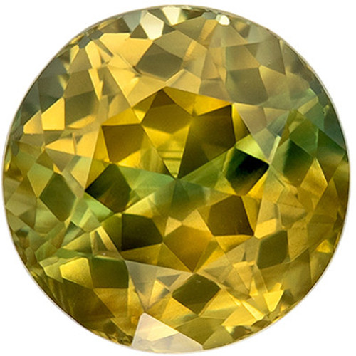 Bicolor Sapphire Genuine Loose Gemstone in Round Cut, 1.72 carats, Chartreuse with Blue Streak, 6.6 mm